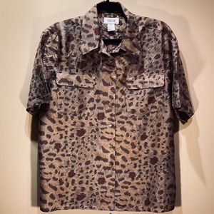 SILK Leopard Print Camp Shirt M